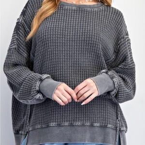 Easel Mineral Wash Thermal Pullover - Charcoal